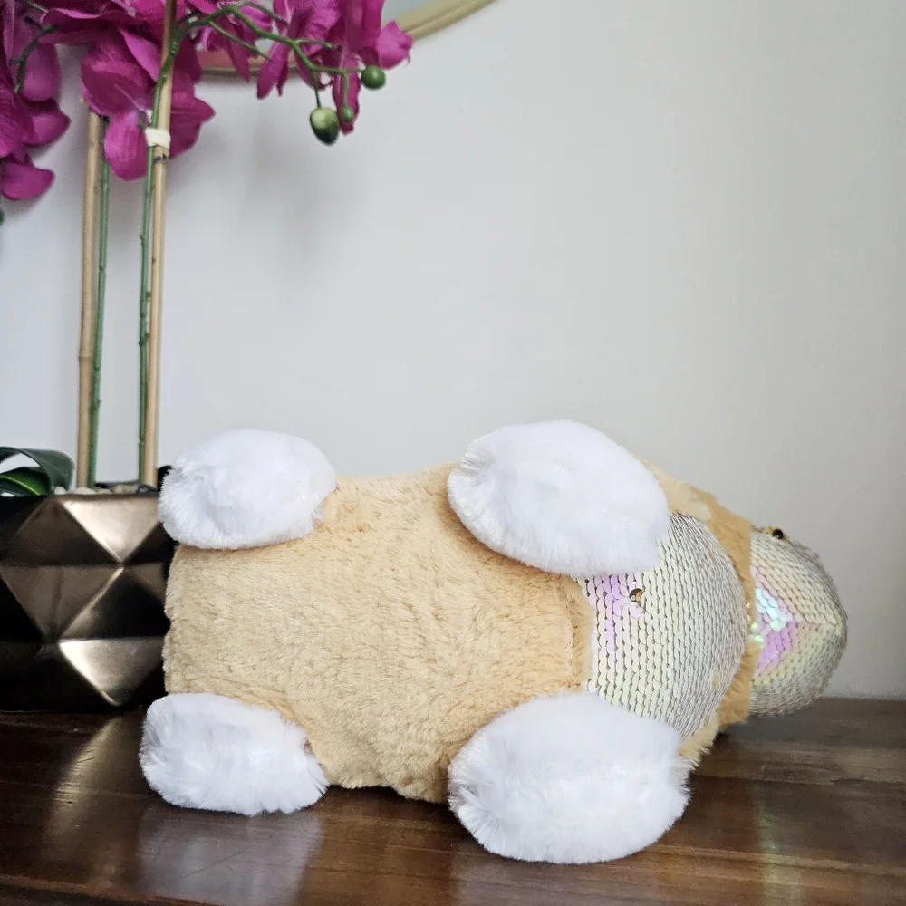 NWT Justice Corgi Plush Flip Sequin Puppy Gold Crown Cute Stuffed Dog